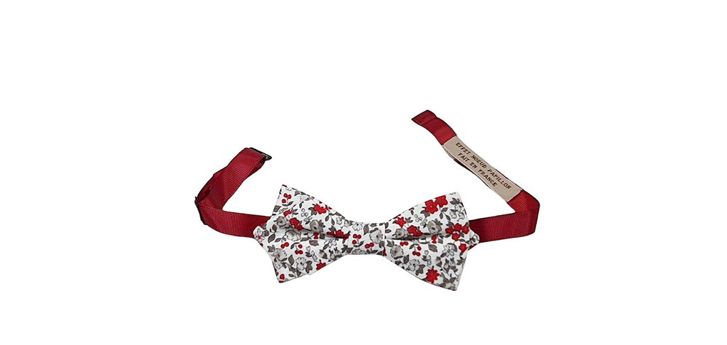 Noeud papillon Liberty blanc rouge et gris