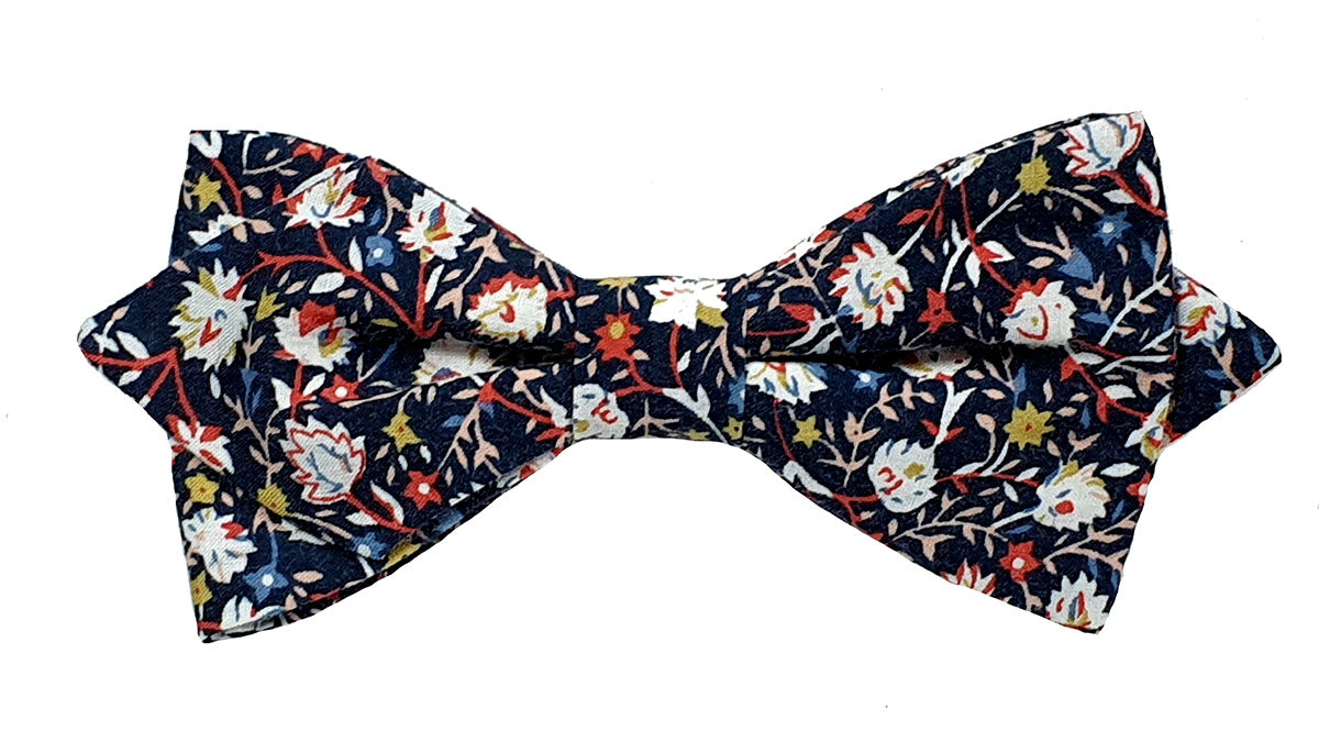 Noeud papillon fleuri marine, blanc et rouge - Effet Noeud Pap