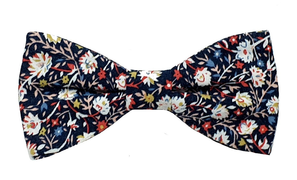 Noeud papillon marine fleurs blanches et rouges 