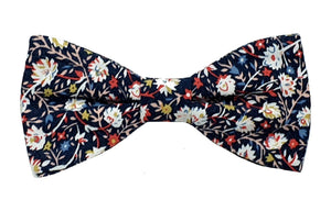 Noeud papillon marine fleurs blanches et rouges 