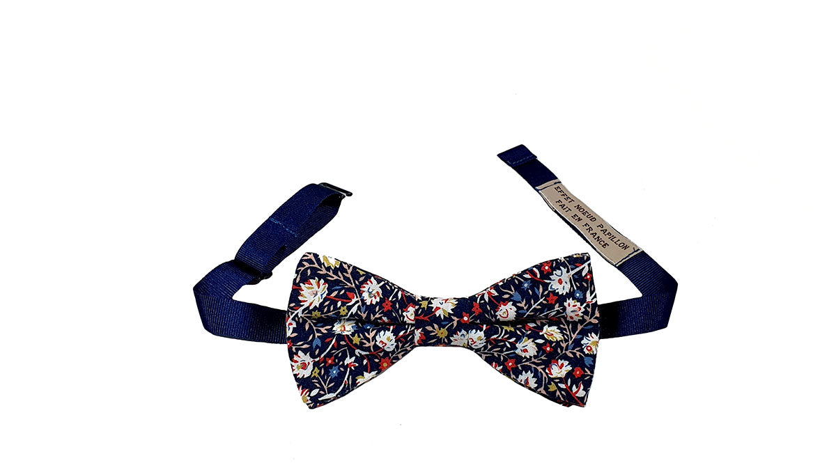 Noeud papillon fleuri marine, blanc et rouge - Effet Noeud Pap