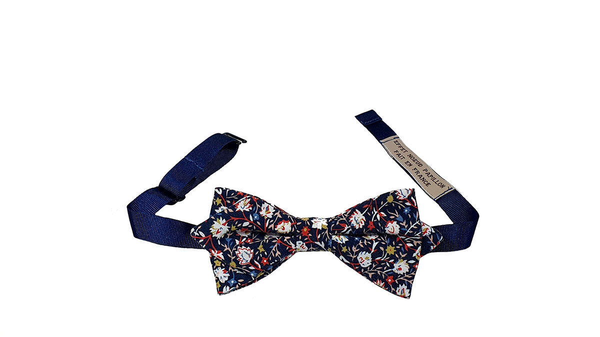 Noeud papillon fleuri marine, blanc et rouge - Effet Noeud Pap