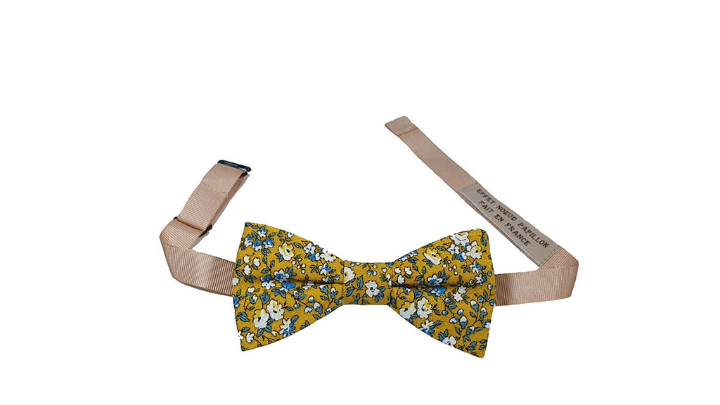 Noeud papillon Liberty jaune moutarde avec tour de cou réglable