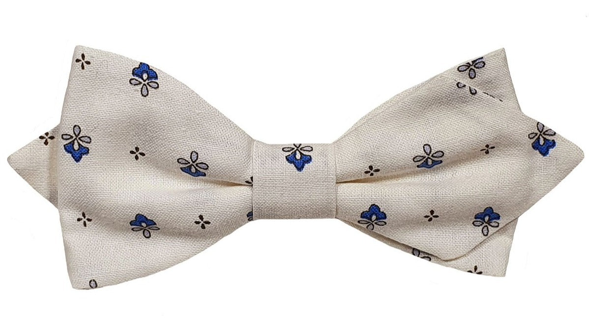 Nœud papillon provençal blanc calissons bleus