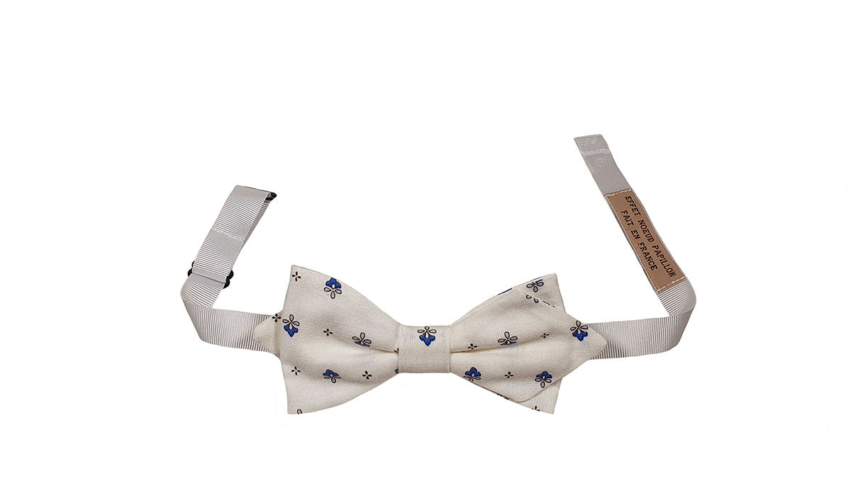 Noeud papillon provençal blanc calissons bleus - Effet Noeud Pap