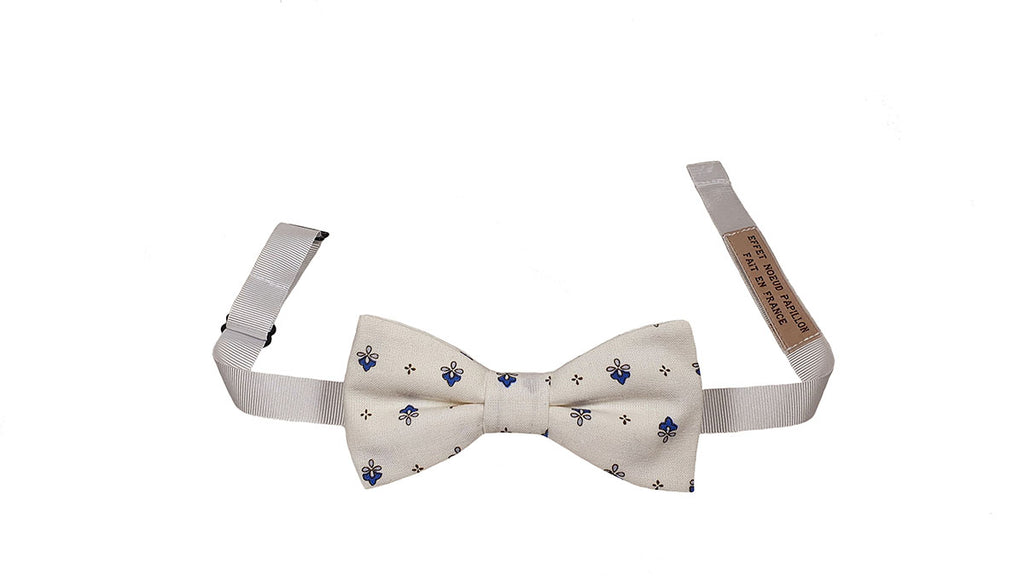 Noeud papillon provençal blanc calissons bleus - Effet Noeud Pap