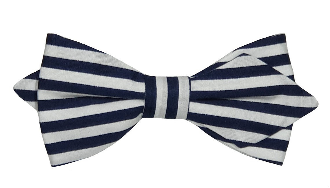 Nœud papillon larges rayures marine et blanc