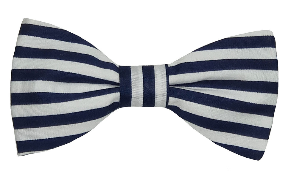 Noeud papillon larges rayures bleu marine et blanc