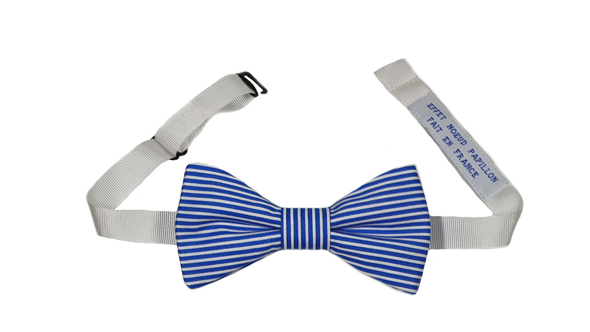 Noeud papillon rayé bleu roi et blanc - Effet Noeud Pap