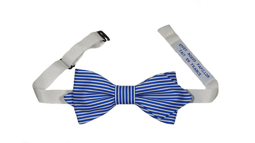 Noeud papillon rayé bleu roi et blanc - Effet Noeud Pap