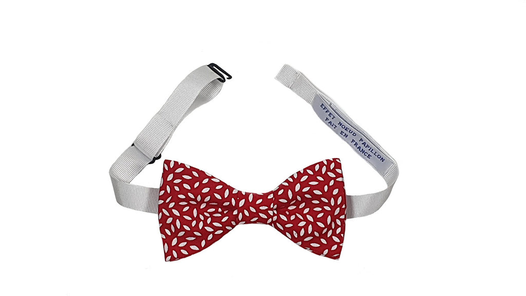 Noeud papillon rouge motifs grains de riz blancs