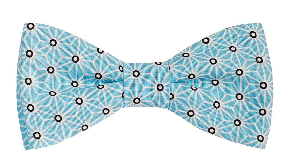 Nœud papillon bleu turquoise motifs japonais