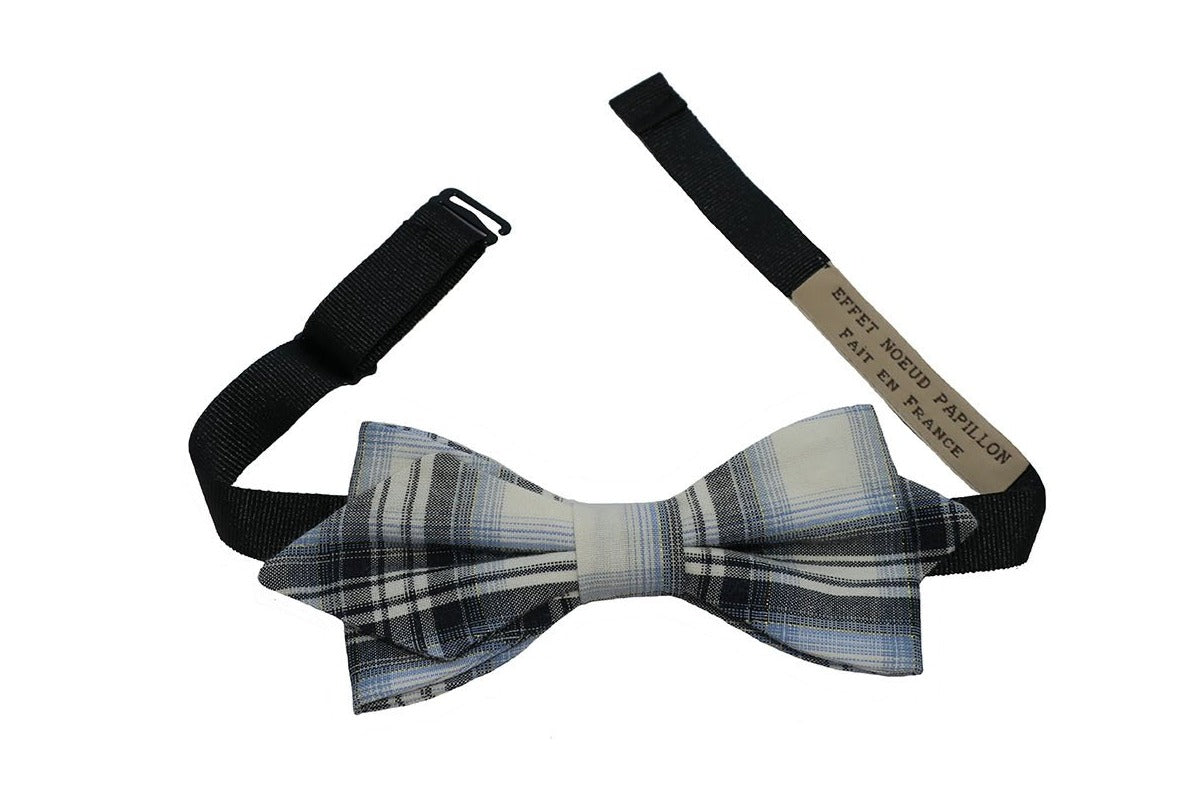 Noeud papillon à carreaux Bleu argenté - Effet Noeud Pap