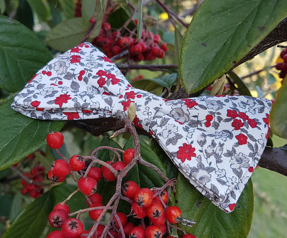 Noeud papillon Liberty blanc rouge et gris - Effet Noeud Papillon